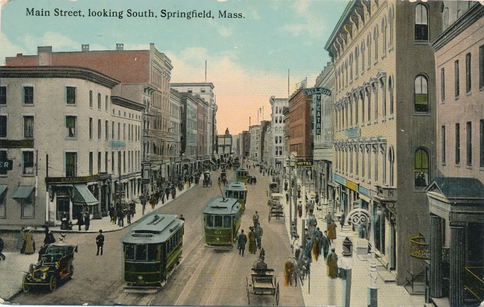 SPRINGFIELD MA - Main Street Looking South Postcard