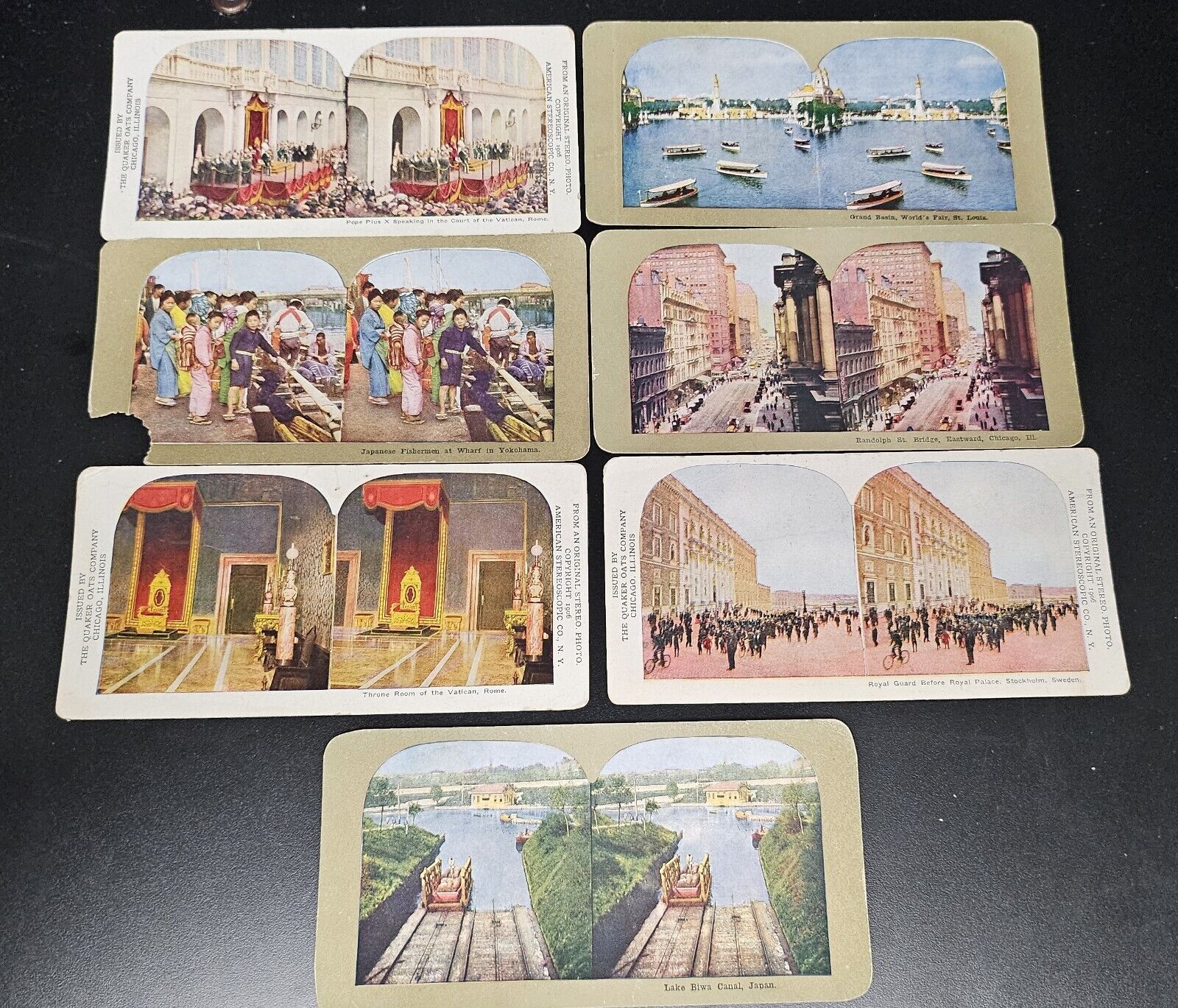 Around the World by Stereoscope | 7 Stereoview Cards in Color | Vintage Travel