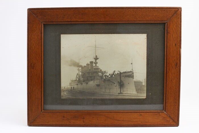 Antique Cabinet Photo U.S.S. Tennessee ACR-10 Navy Armored Cruiser in Wood Frame