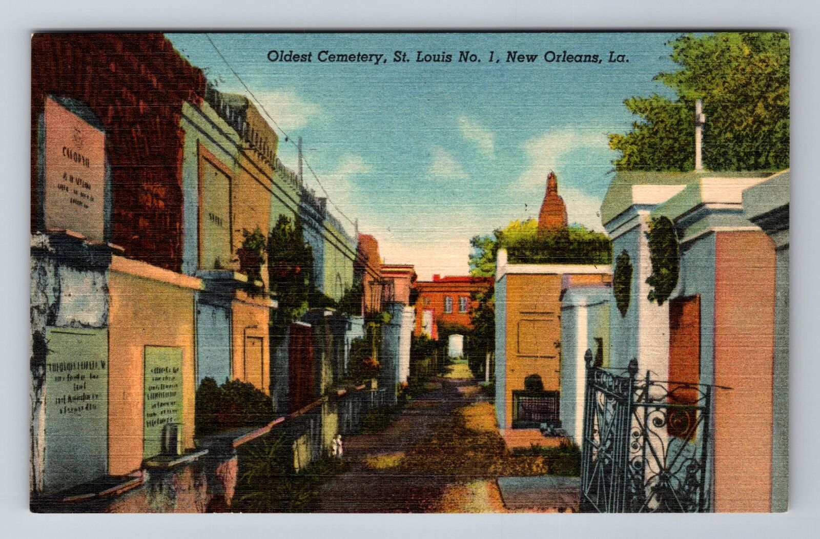 New Orleans LA- Louisiana, Oldest Cemetery, Antique, Vintage Souvenir Postcard