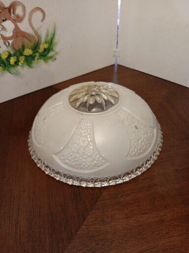 Vintage c1930s Ivory 10” Ceiling Shade for Three Chain Light Fixture Ornate Deco