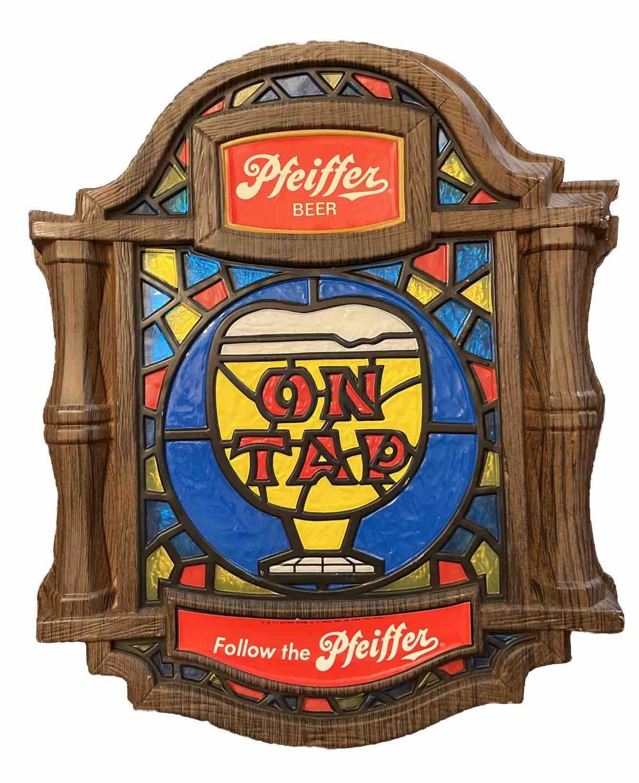 Vintage 1976 Pfeiffer Beer Bar Sign - Stained Glass Look (plastic) 16x14 Inches