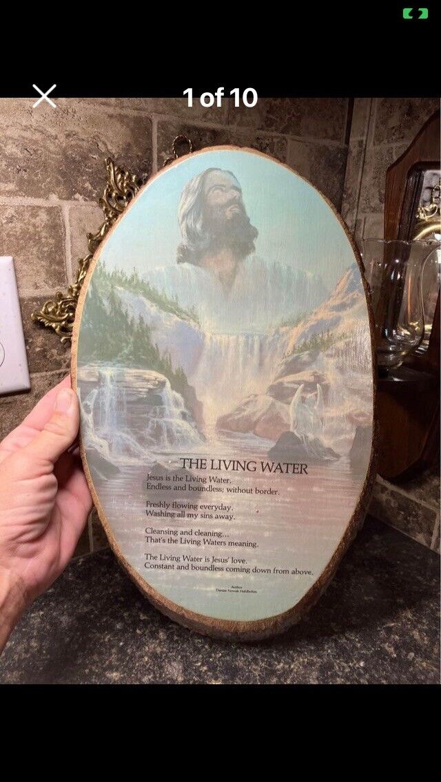 Vintage “ Living Water “ Poem On Wood , Made In USA
