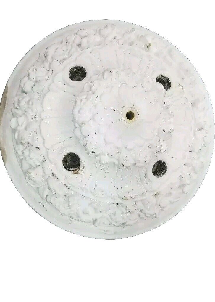 Antique Ceiling 4 Light Fixture Carved Wood Round 1920s Flush Mount Textured