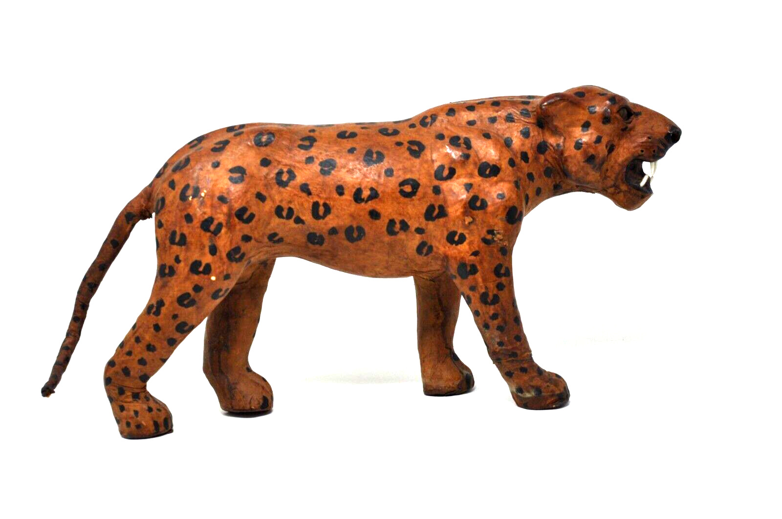 Vintage Leather Wrapped Leopard Jaguar Big Cat Figurine, In Preowned Condition.