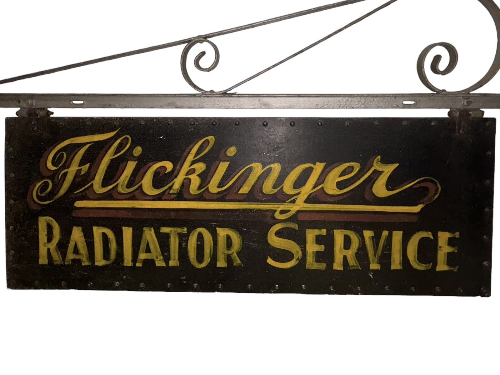 Antique 1920s Flickinger Radiator Service Station Advertising Sign w/ Bracket
