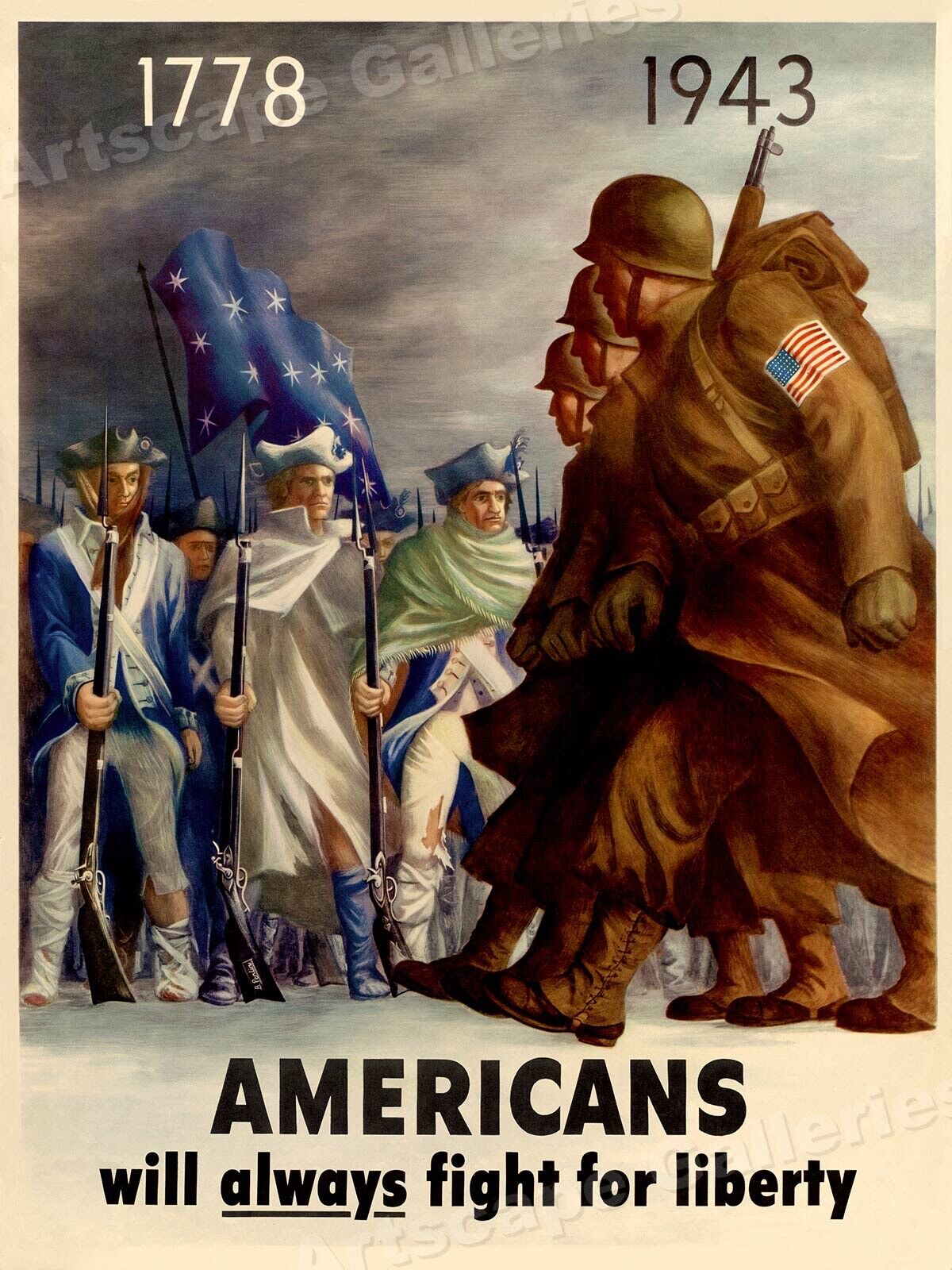 Americans Will Always Fight For Liberty 1940s WWII Army War Poster - 20x28