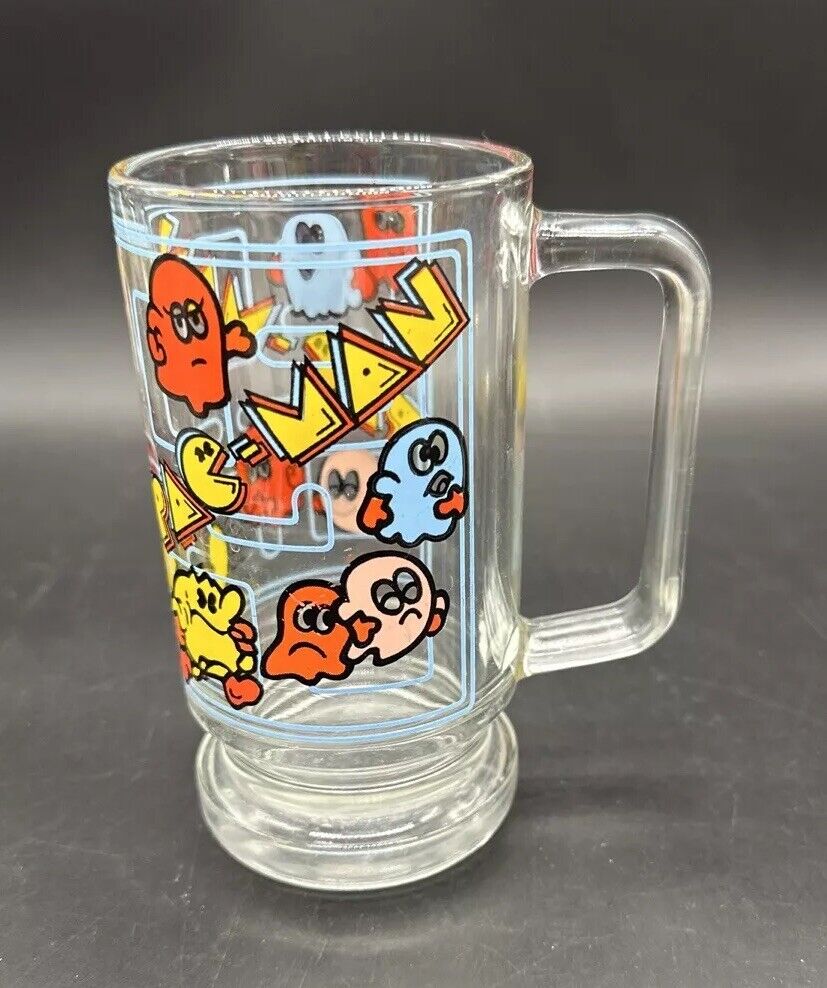 Vintage Pac Man Bally Midway Vintage Video Game Glass Drinking Mug By Houze