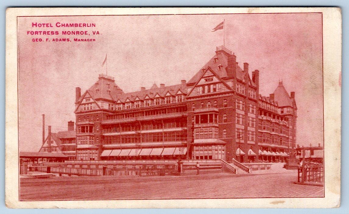 Pre1906 HOTEL CHAMBERLIN FORTRESS MONROE VA G ADAMS MGR PRIVATE MAILING POSTCARD