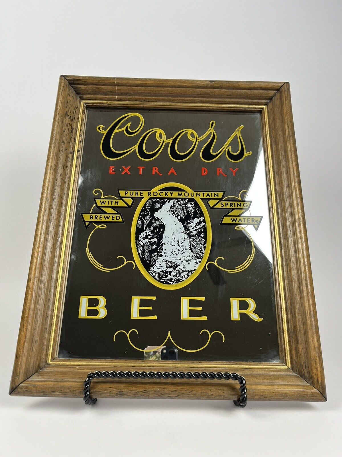 Vintage 11x14 COORS Extra Dry BEER Bar Mirror Wood Framed  Man cave Retro
