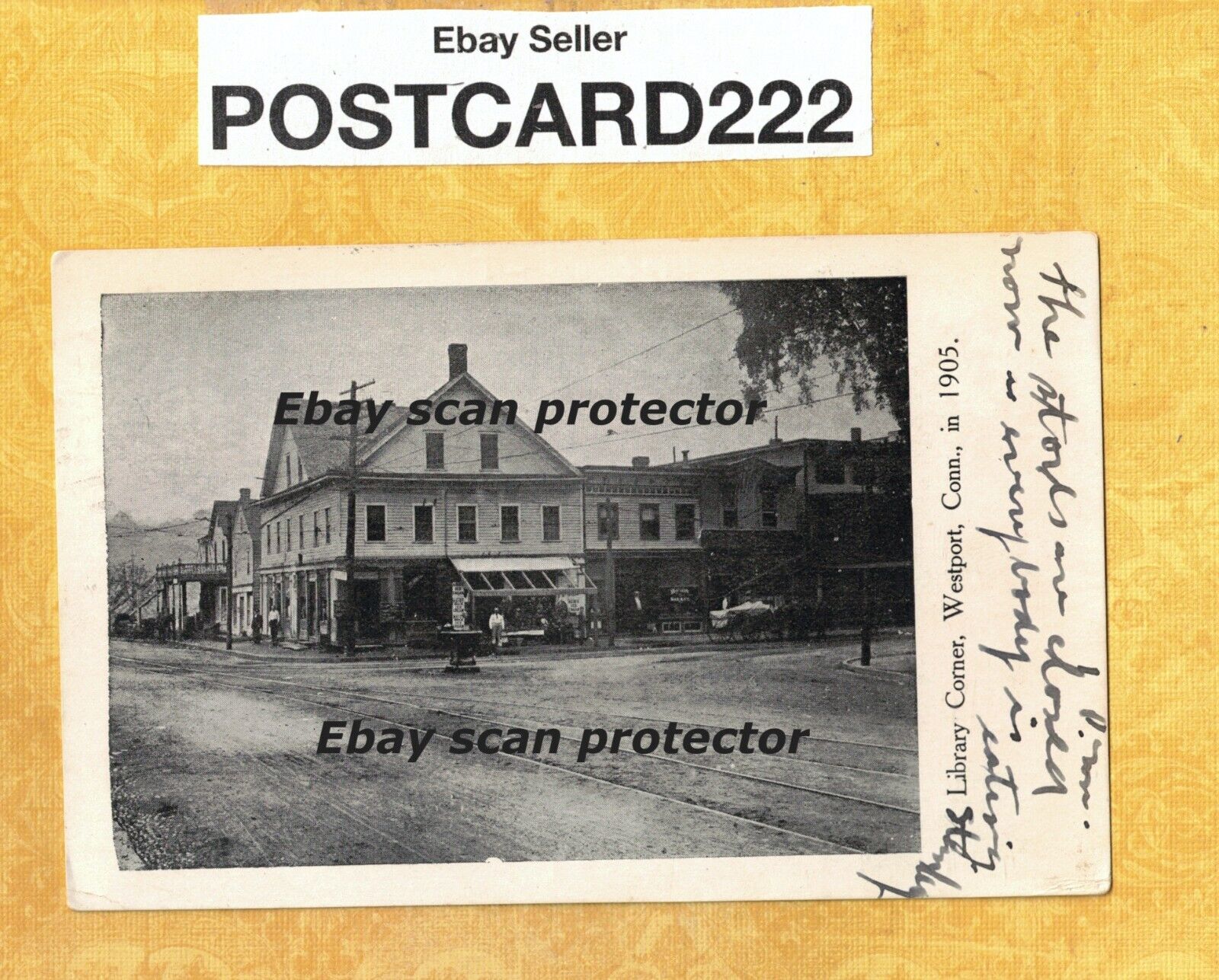CT Westport 1905-08 vintage postcard BUILDINGS AT LIBRARY CORNER Conn