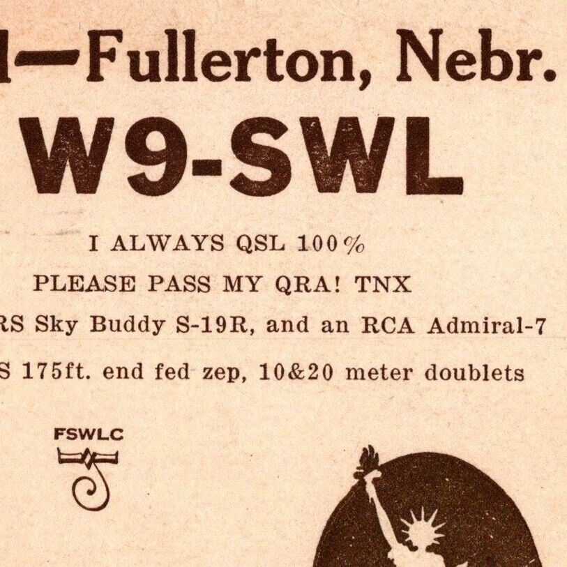 1942 W9-SWL Marvin Plourd Fullerton Nebraska Short Wave Radio QSL Card Postcard