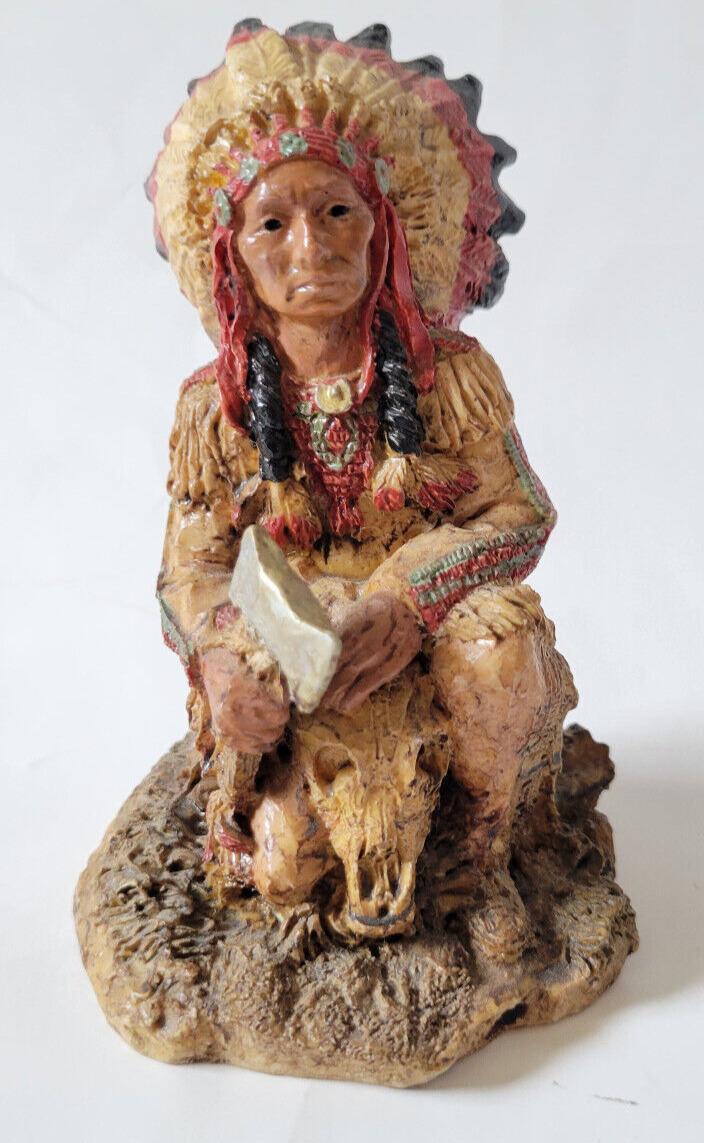 Native American Indian With Headdress and Tomahawk Figurine Trippie's Inc 90s