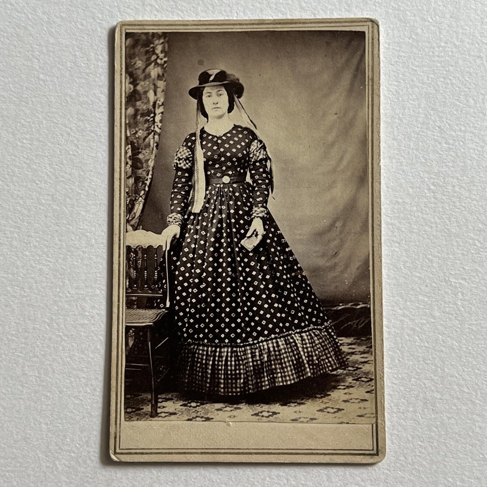 Antique CDV Photograph Beautiful Young Fashionable Woman Holding Northfield VT