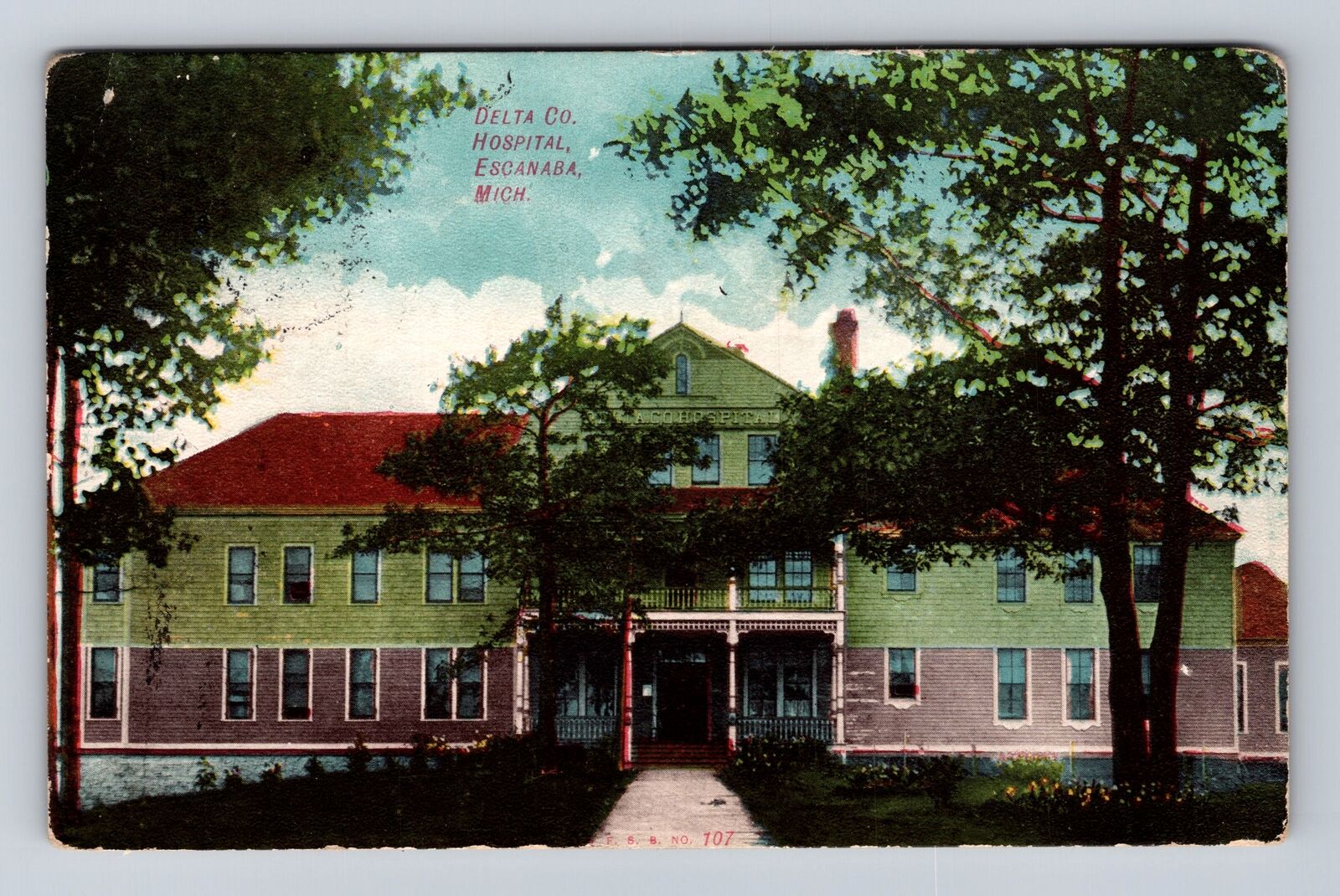 Escanaba MI- Michigan, Delta Company Hospital, Antique, Vintage c1907 Postcard