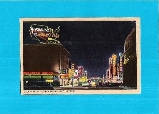 Postcard-Club Row on Virginia Street, Reno, Nevada
