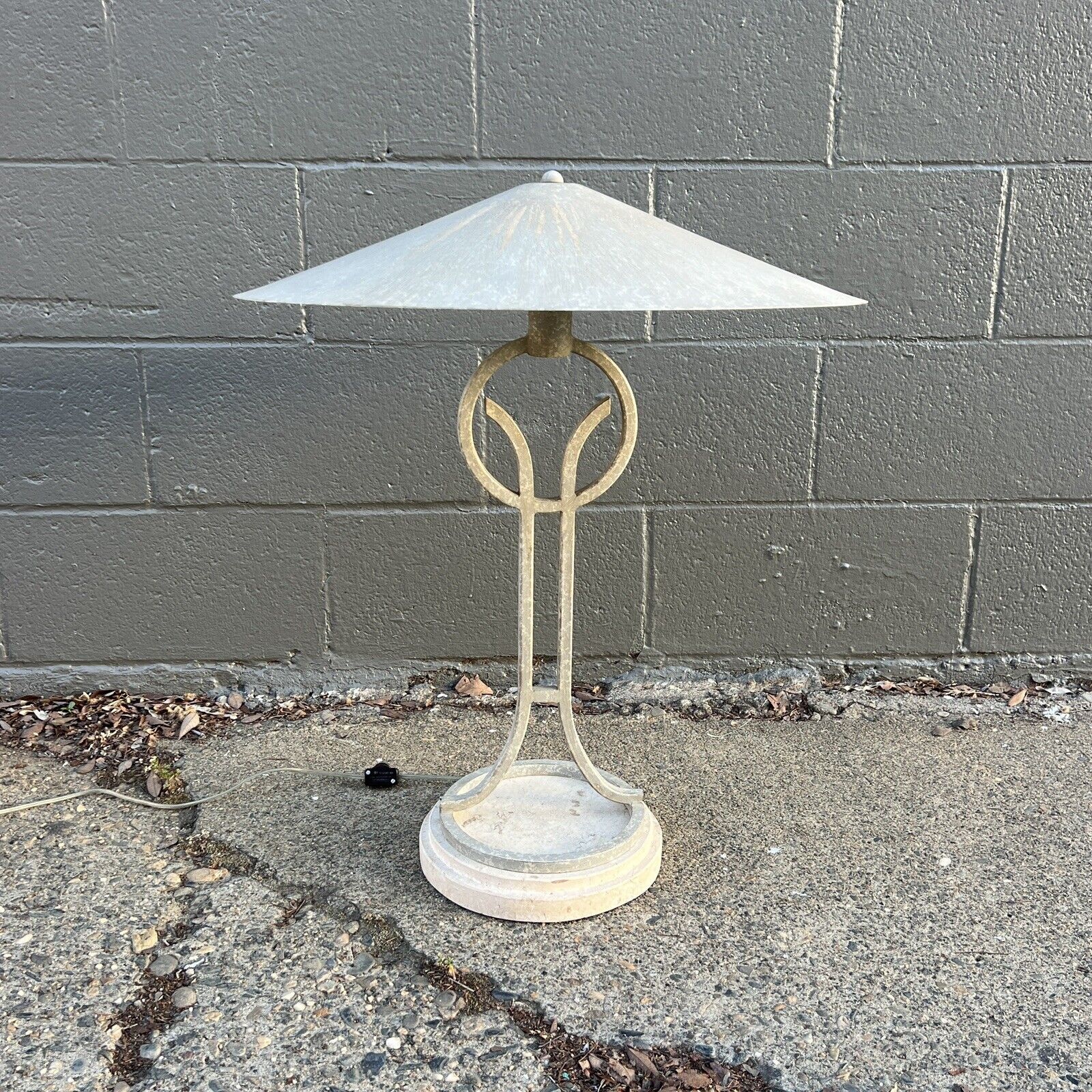 Vintage Postmodern Lamp Metal Travertine Stone Mid Century
