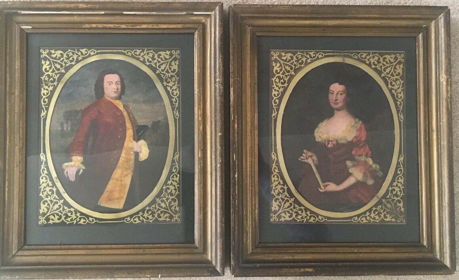 2 Antique Portraits Colonial Lord& Lady, Mr William Nelson & Mrs Peyton Randolph