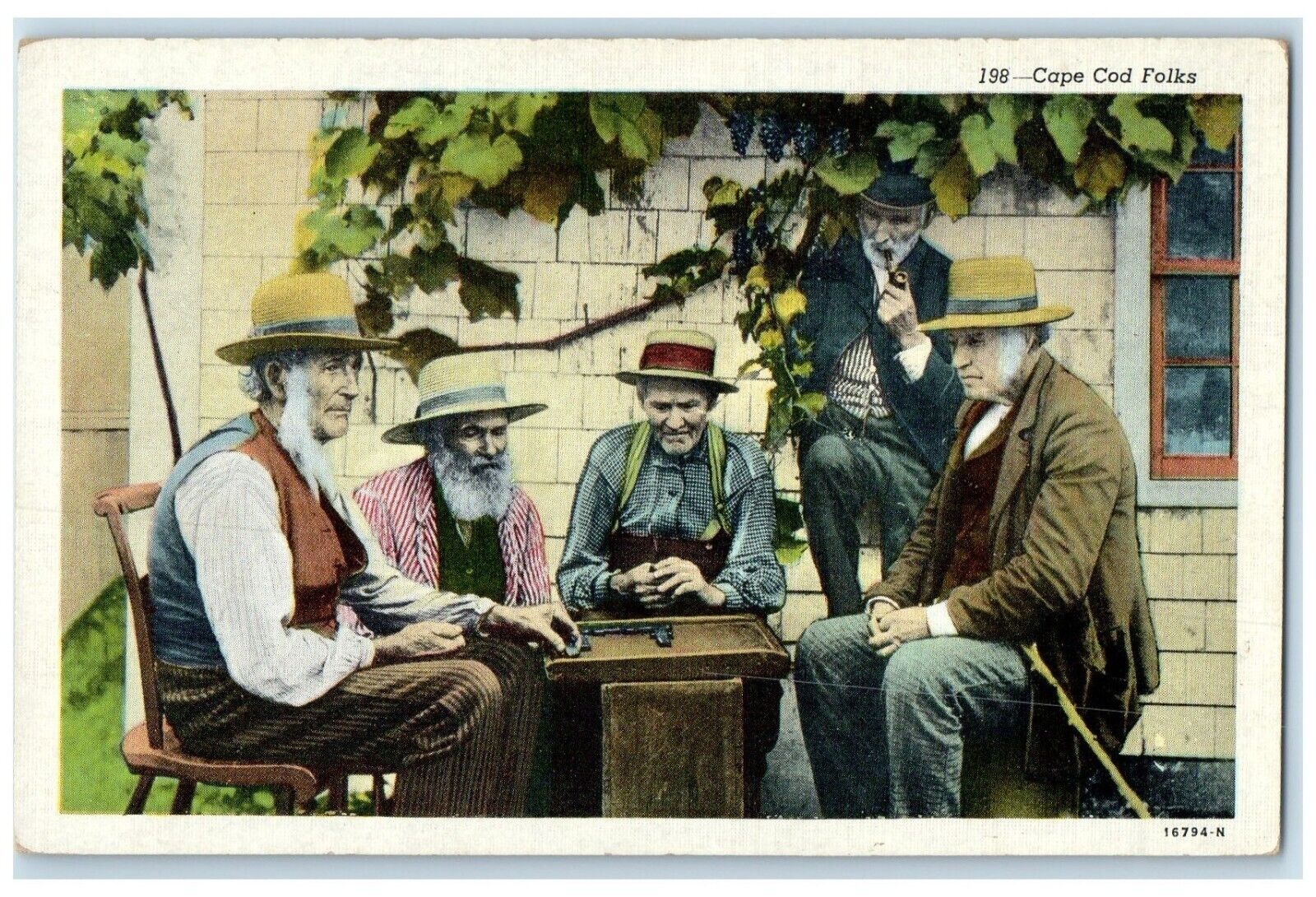 c1930's Playing Dominos Cape Cod Folks Massachusetts MA, Old Mens Postcard