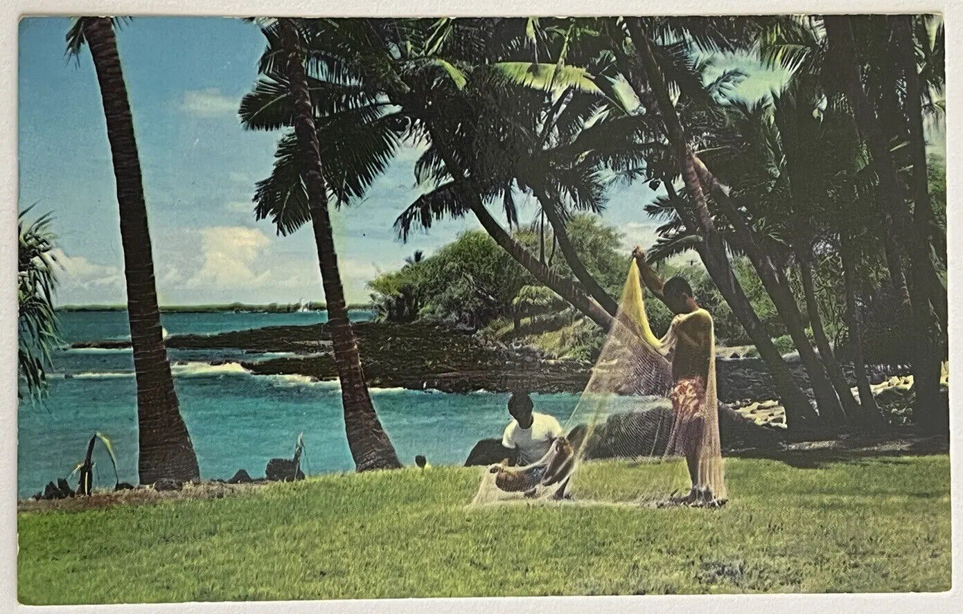 Kailua Kona Hawaii Net Fishermen Postcard c1960