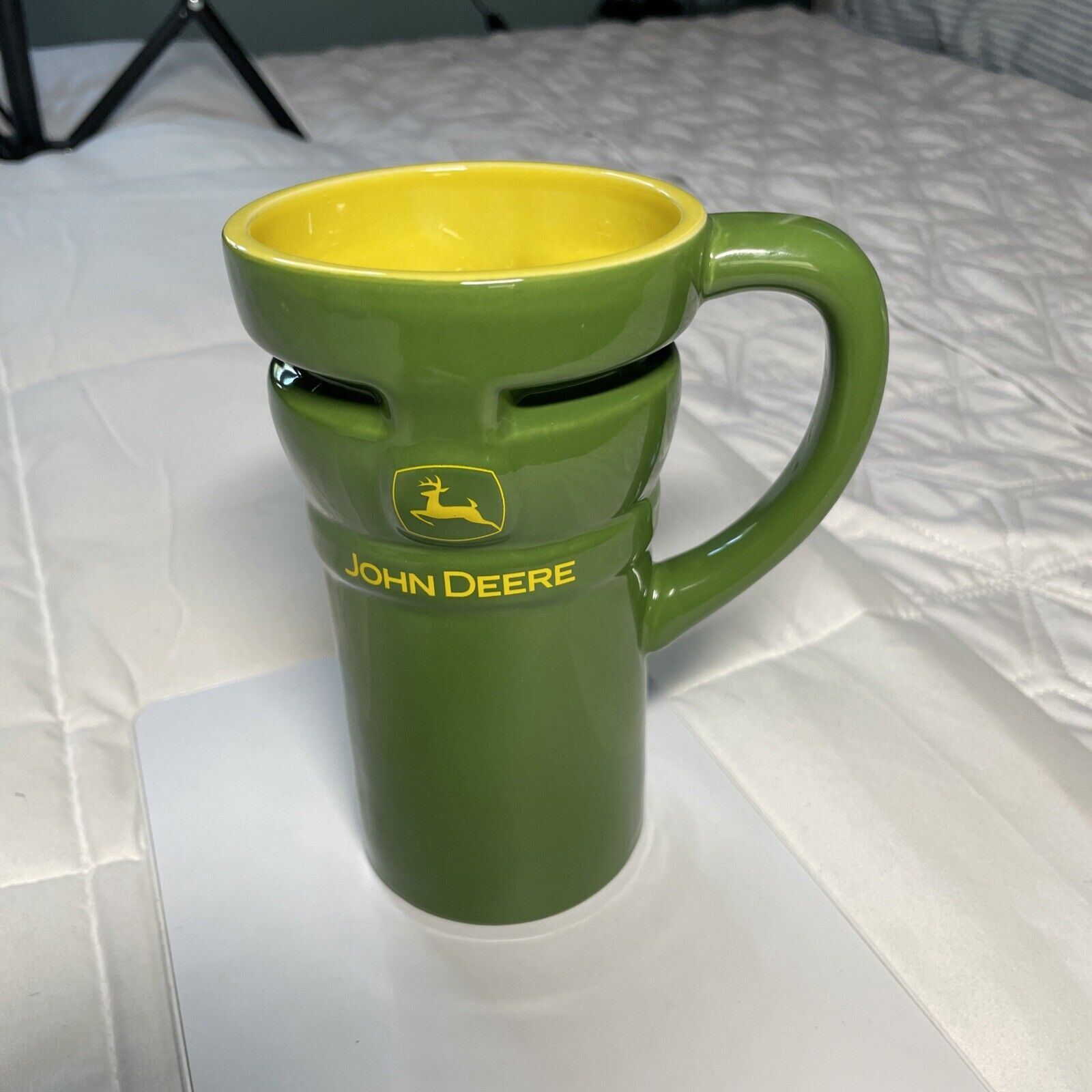 Vintage John Deere Coffee Travel Mug Green & Yellow W Lid Licensed Product 12 oz