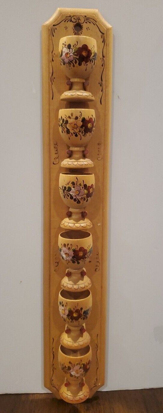 Rare Ernst Huber Painted Wood Egg Cups On Wall Hanger Made In Germany Numbered 