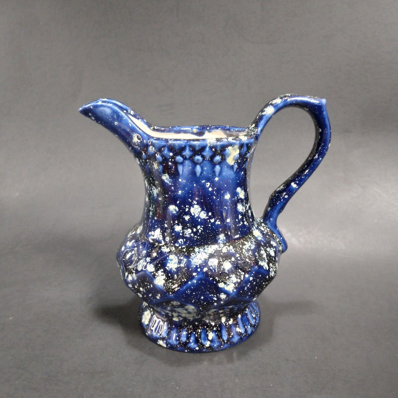 Vintage Agate Cobalt Blue Spongeware Decorative Mini Pitcher Vase Geometric
