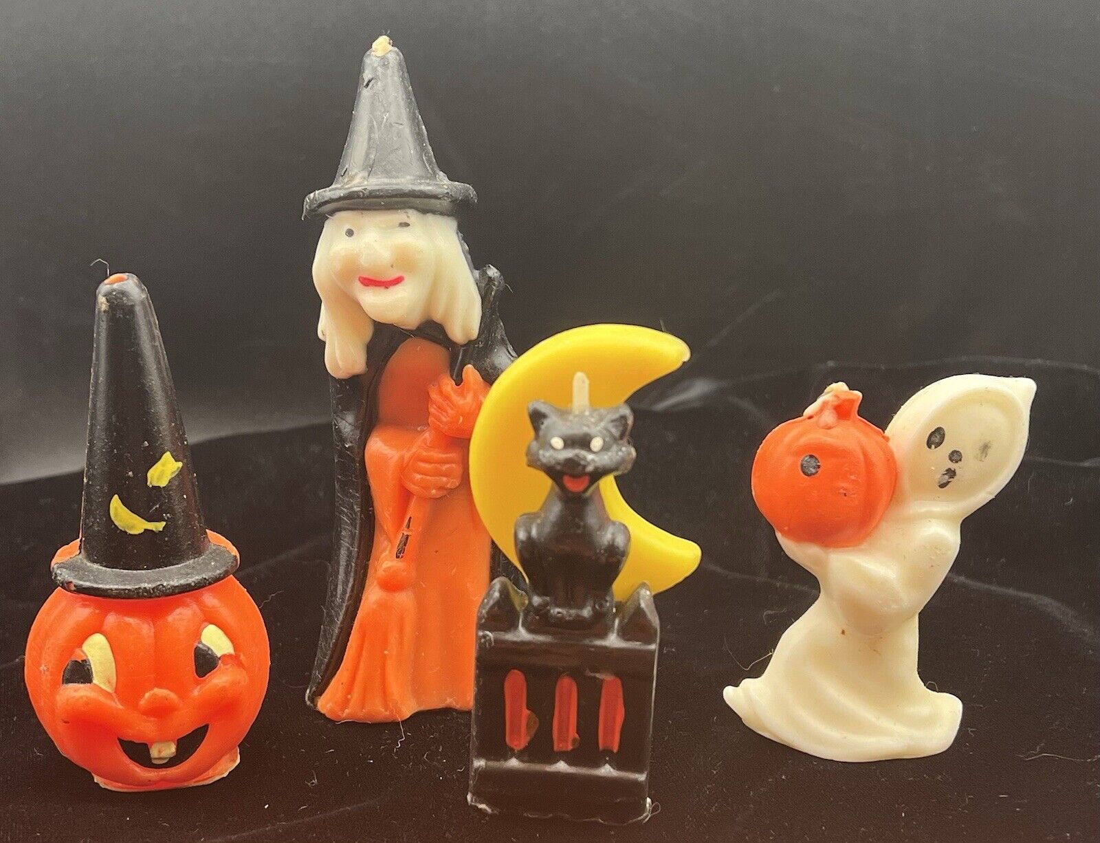 Lot Of 4 Vintage GURLEY Candles Halloween CAT MOON GHOST WITCH JACK O LANTERN