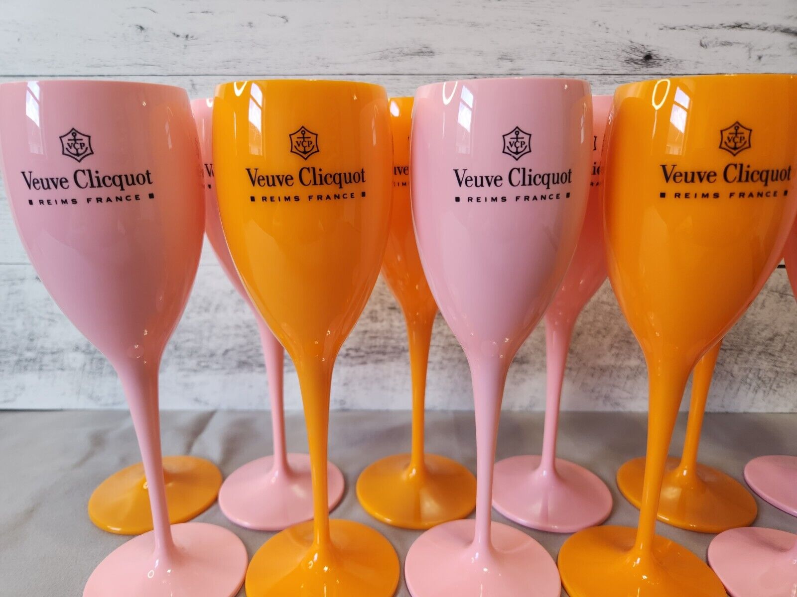 Veuve Clicquot Orange+ Pink Rose Champagne Acrylic Flute Glasses 4 Total New