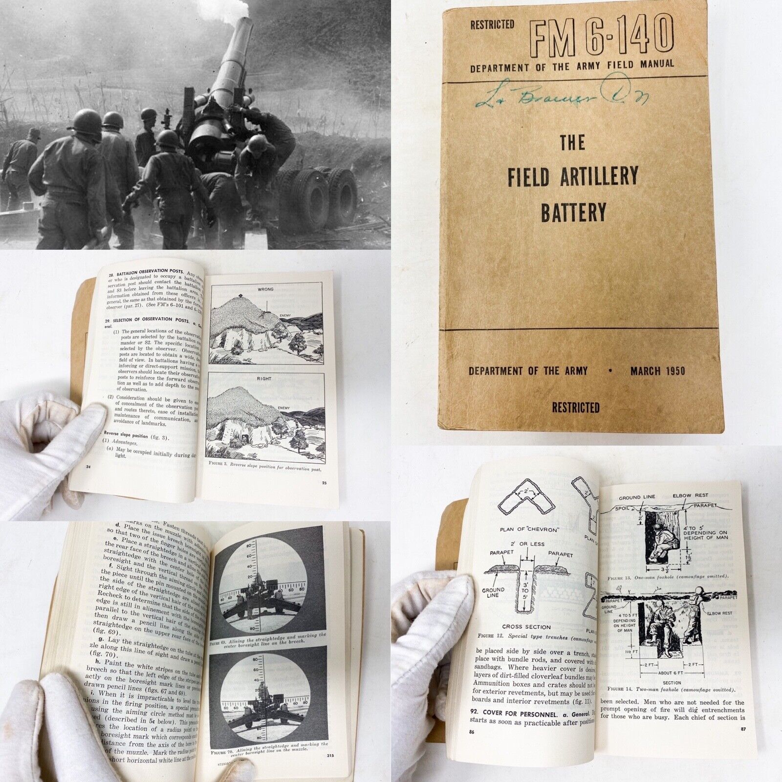 RESTRICTED Korean War March 1950 Army ‘The Field Artillery Battery Book’ Relic