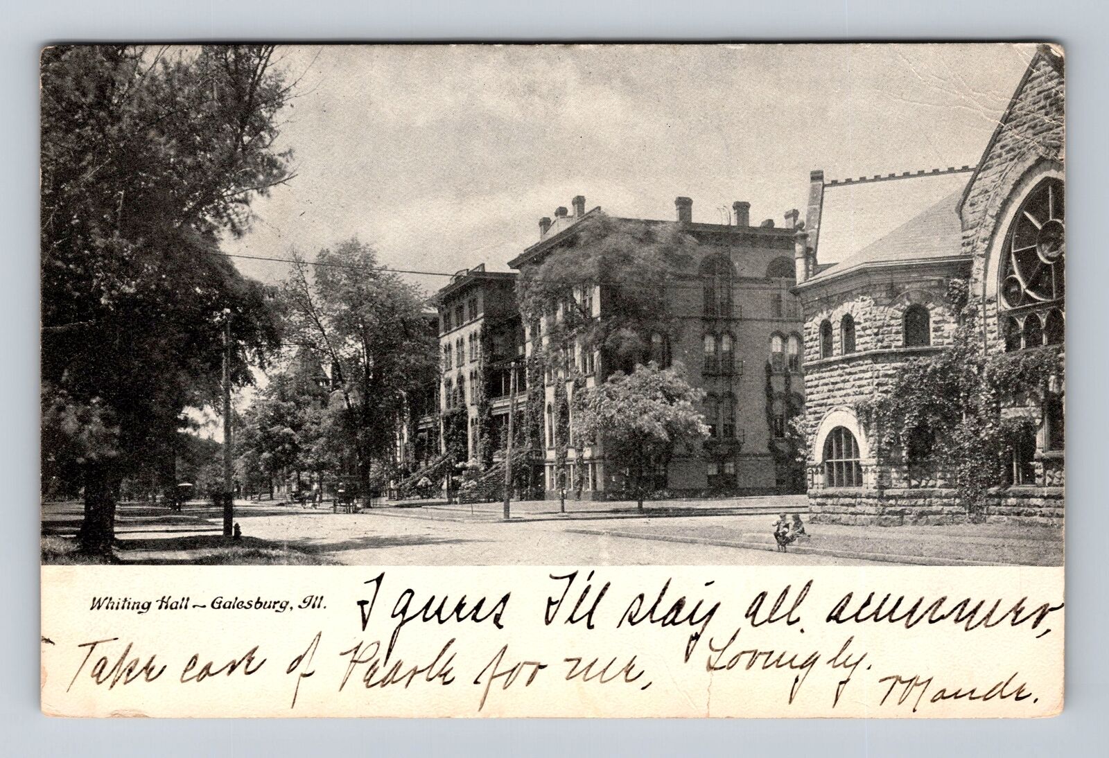 Galesburg IL-Illinois, Whiting Hall, Antique, Vintage c1906 Postcard