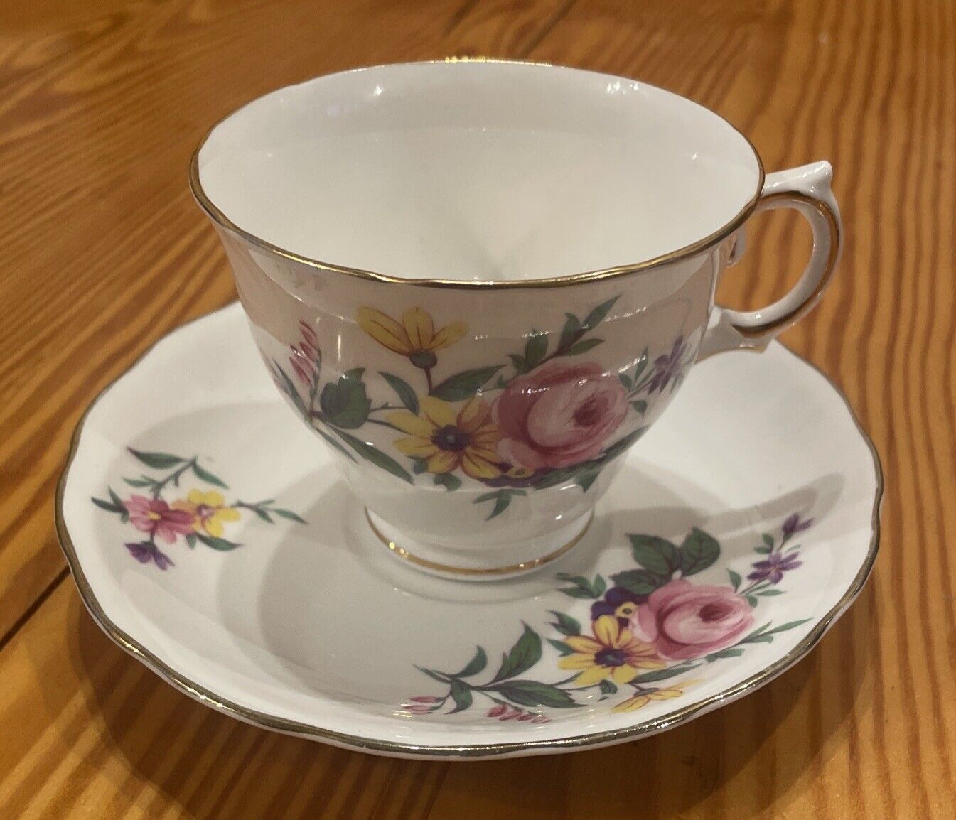 Vintage Royal Vale Bone China Teacup & Saucer Spring Floral England