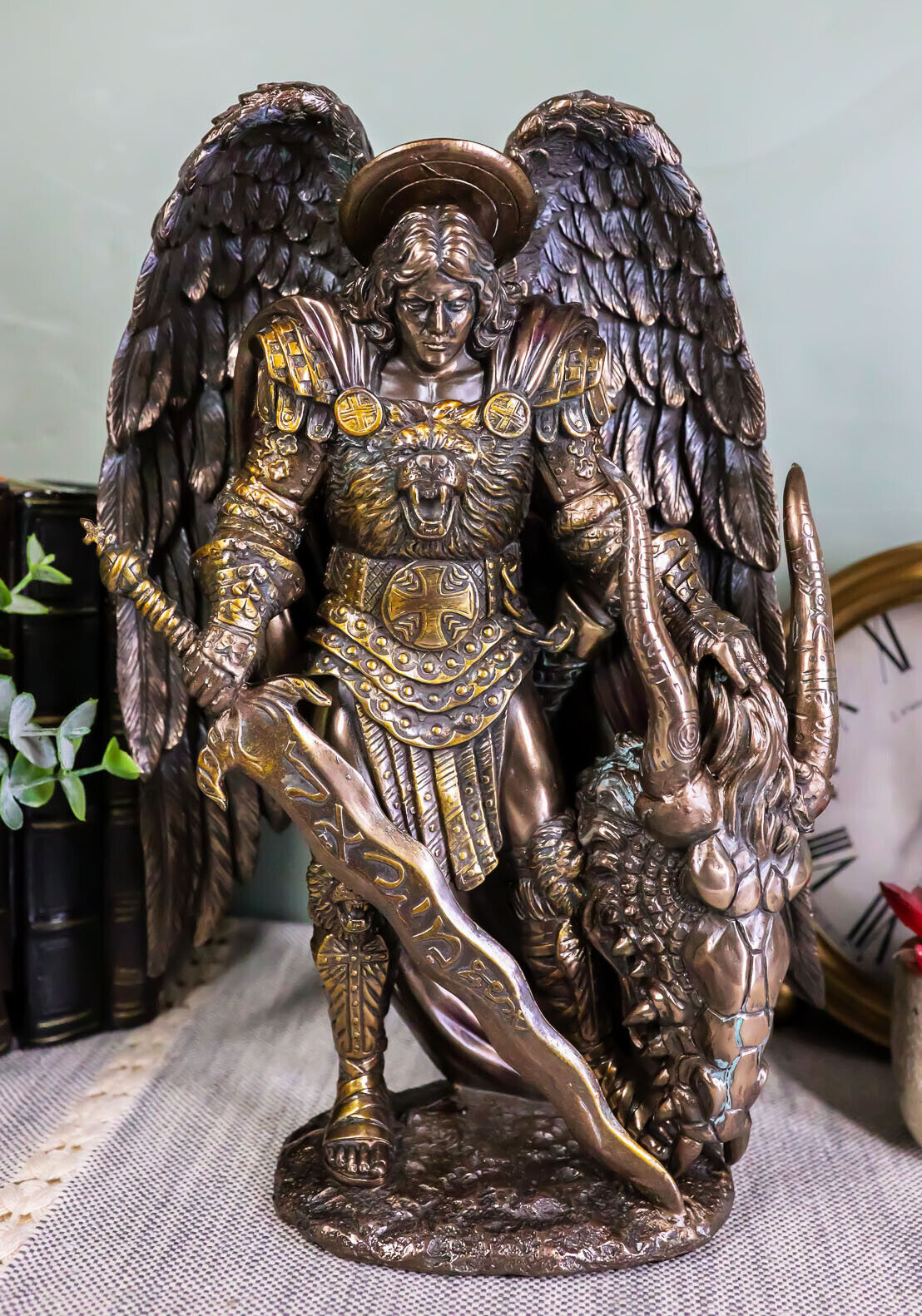 Ebros Saint Archangel Warrior Michael Holding Satan Dragon Head Figurine 10.75