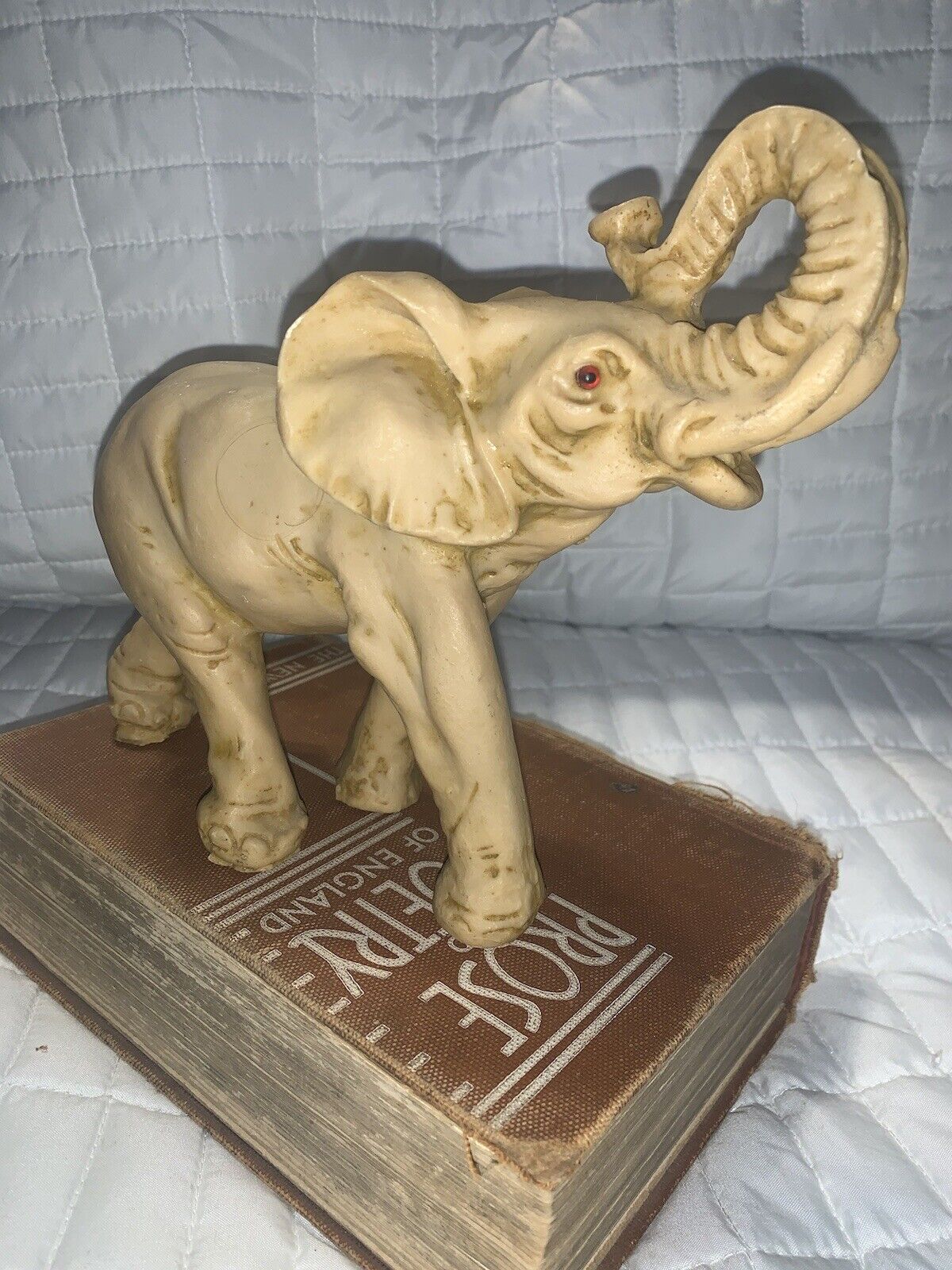 Vtg. Ivory Colored Resin Hand Carved African 1960’s Elephant Statue 