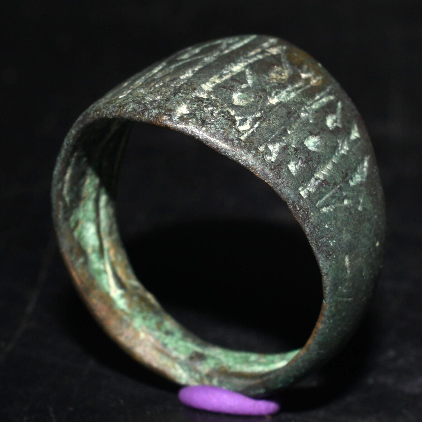 Large Ancient Medieval mixed Bronze ring with Engravings Circa 6th Century AD