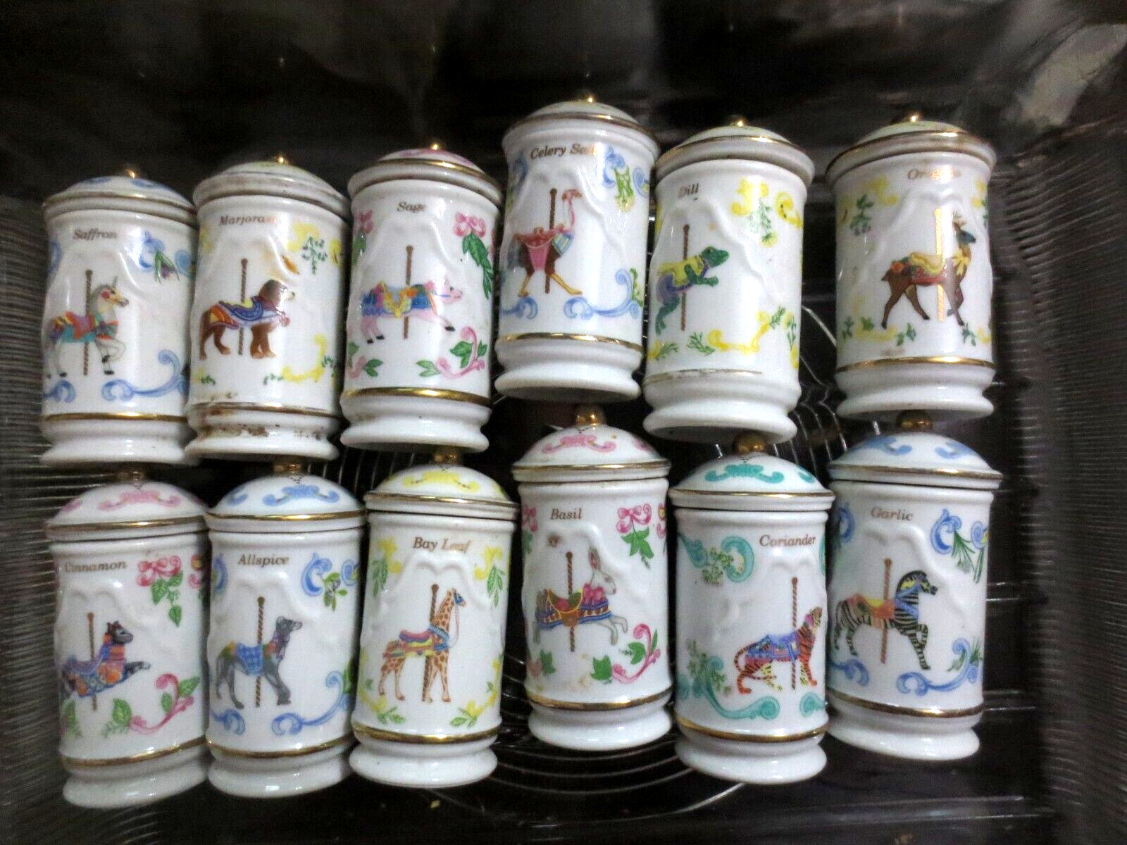 Vintage Lenox Spice Carousel lot of 11 Spice Jars 1993 Porcelain Carousel Horses