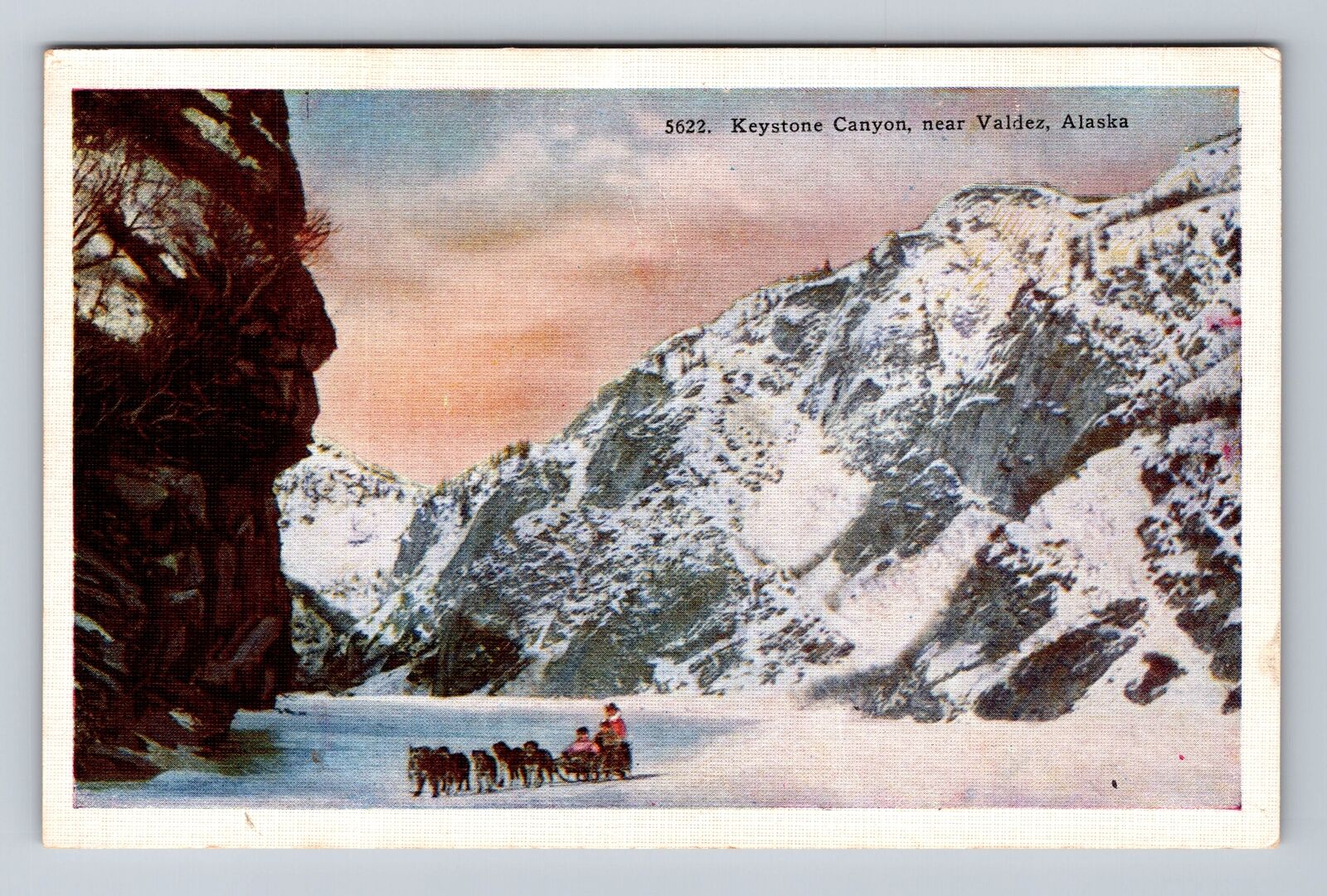 Valdez AK-Alaska, Dog Sledding in Keystone Canyon, Antique Vintage Postcard