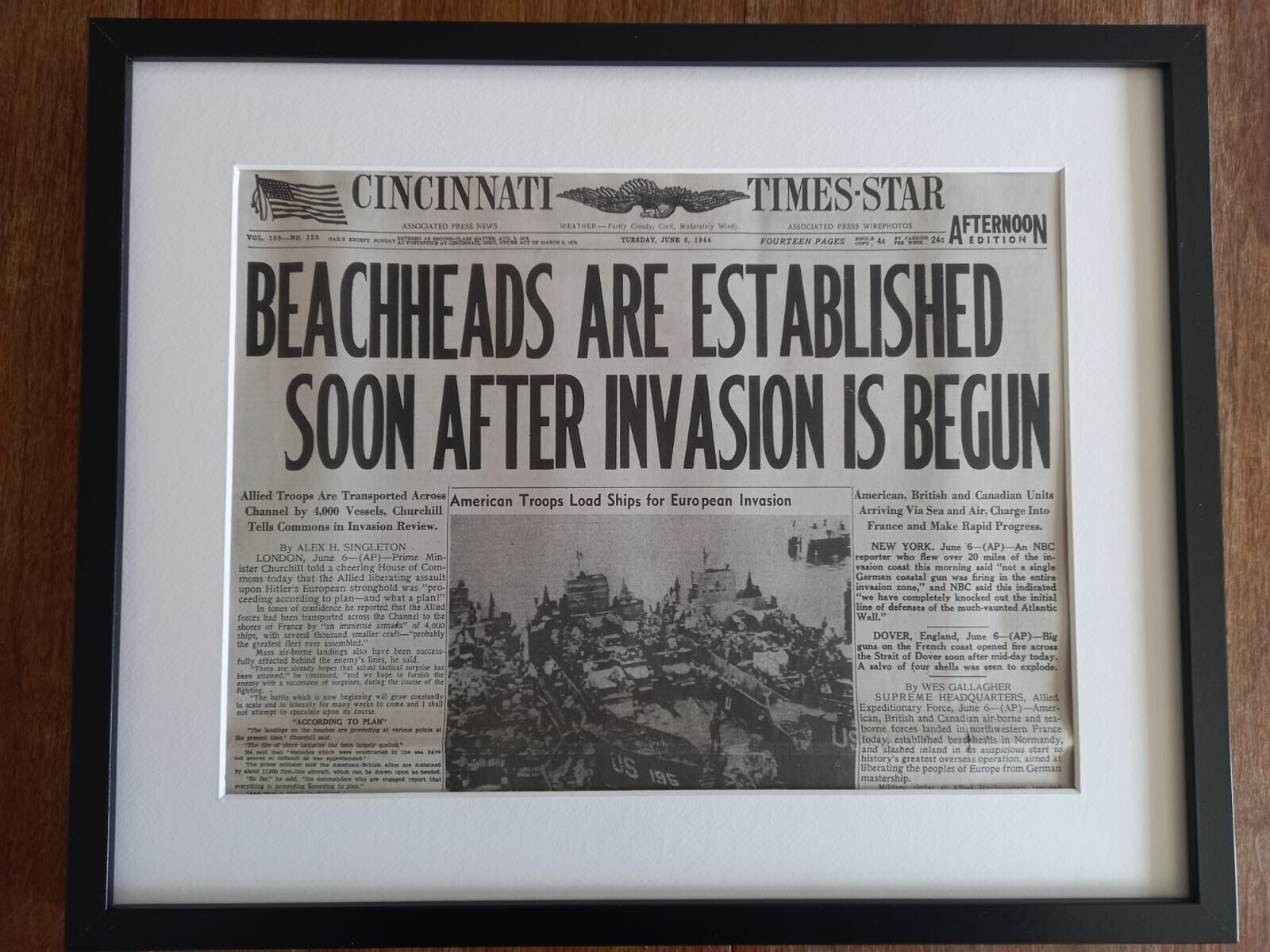 D-Day June 6, 1944 Newspaper | Framed Reprint Newspaper | Cincinnati Times-Star
