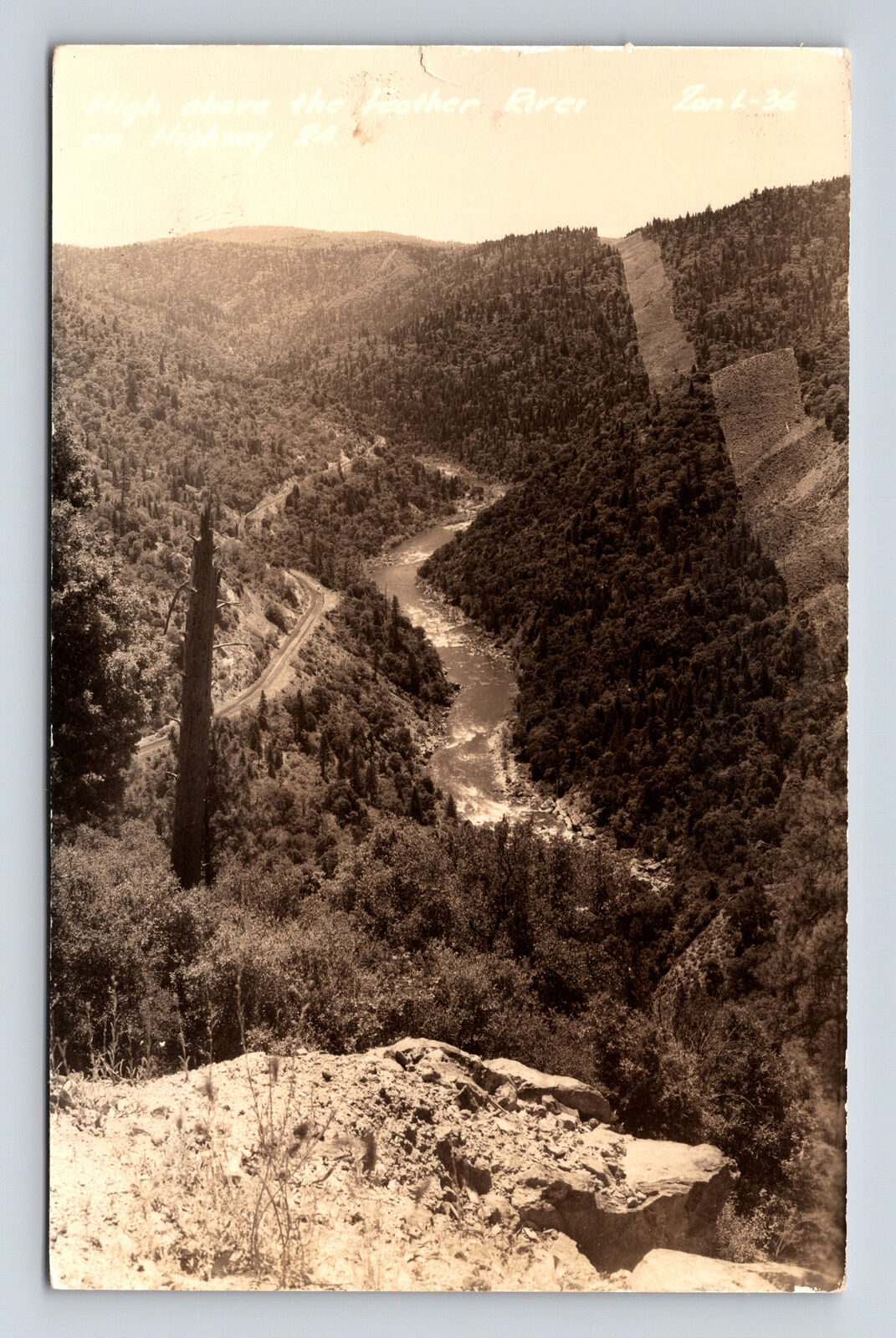 RPPC Scenic View & Highway Feather River Canyon California CA Postcard