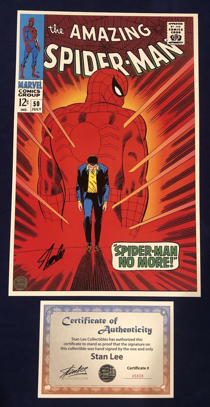 Amazing Spider-Man #50 Litho Signed by Stan Lee with COA John Romita Art LIMITED