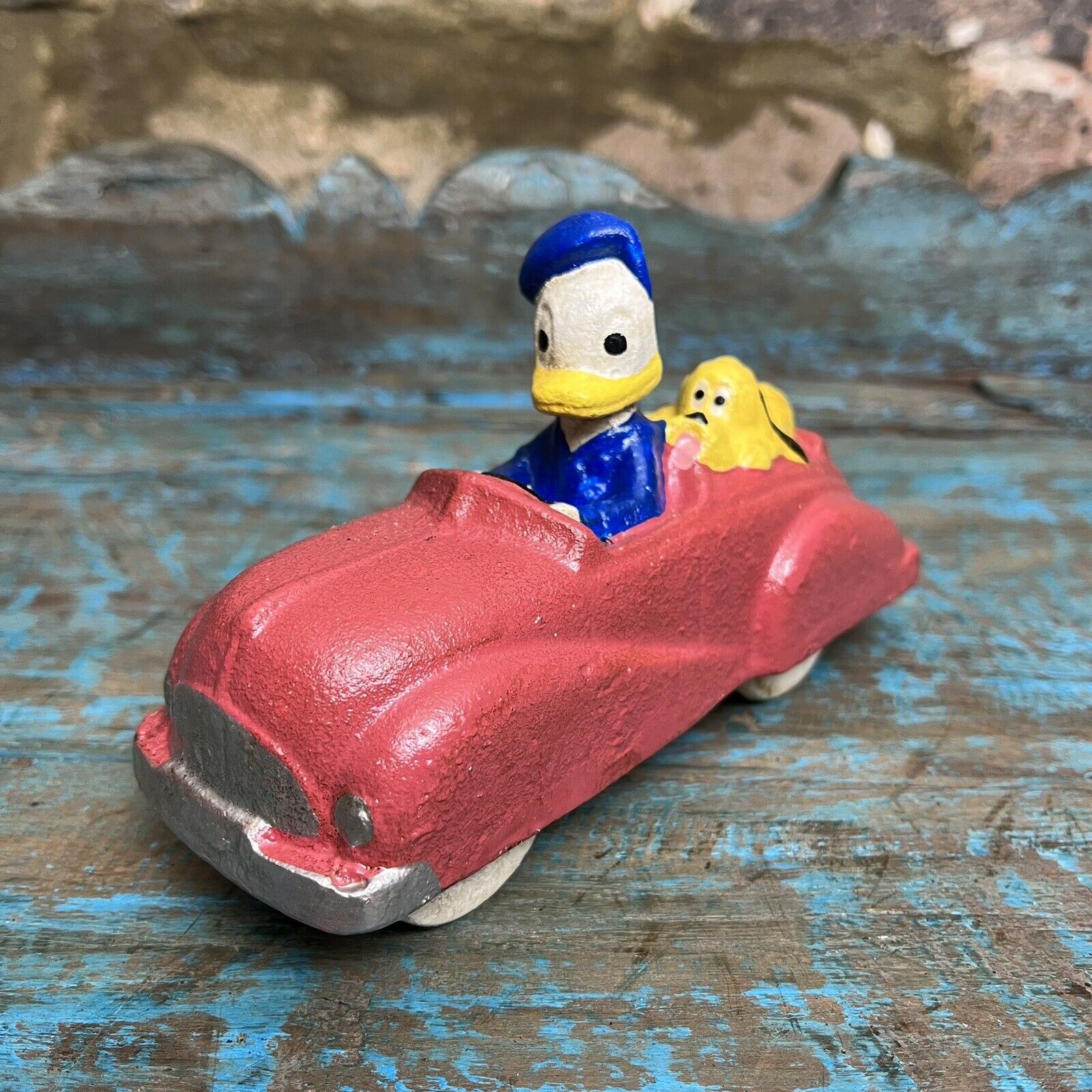 Donald Duck & Pluto Vintage Heavy Cast Iron Novelty Car