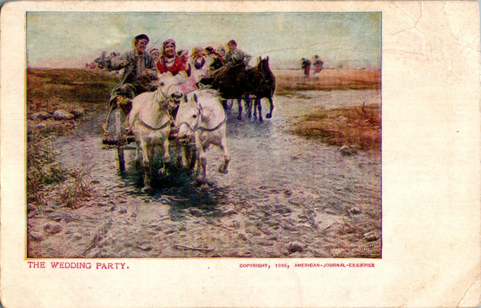 The Wedding Party, Gyspies?? Horse Drawn Carriages 1906 Postcard