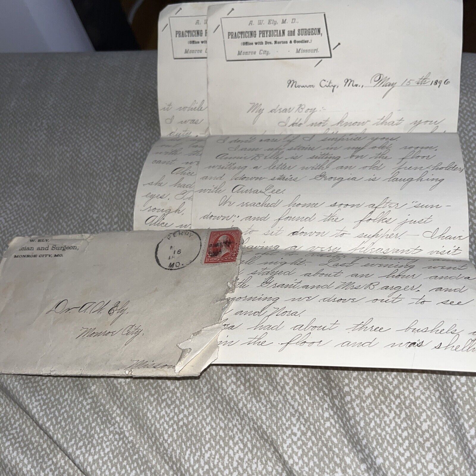 Antique 1896 Letter: Monroe City MO Missouri Ralls County Surgeon Letterhead