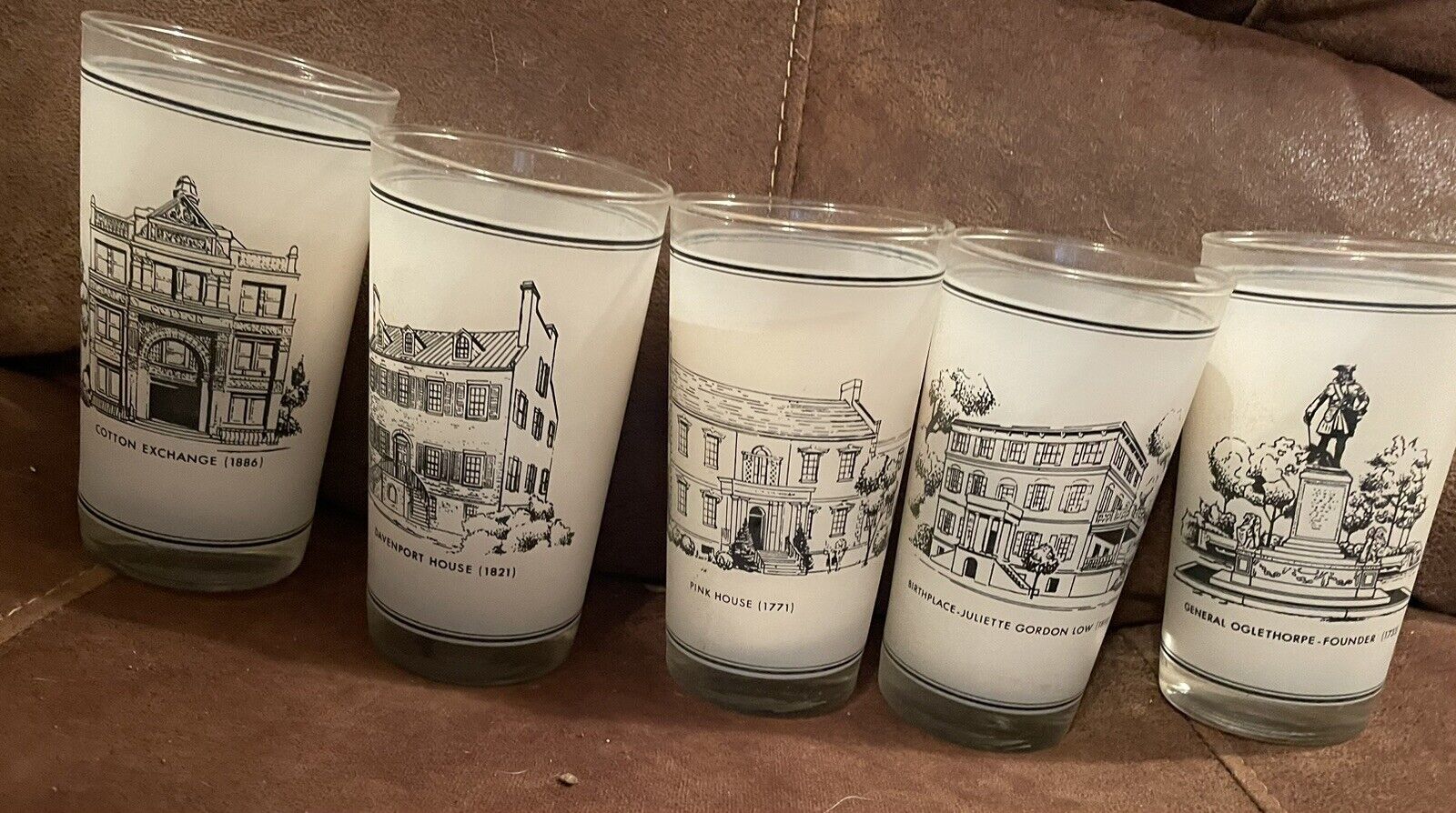Vintage Savannah Georgia's Colonial Capital Frosted Souvenir Glasses (set of 5)