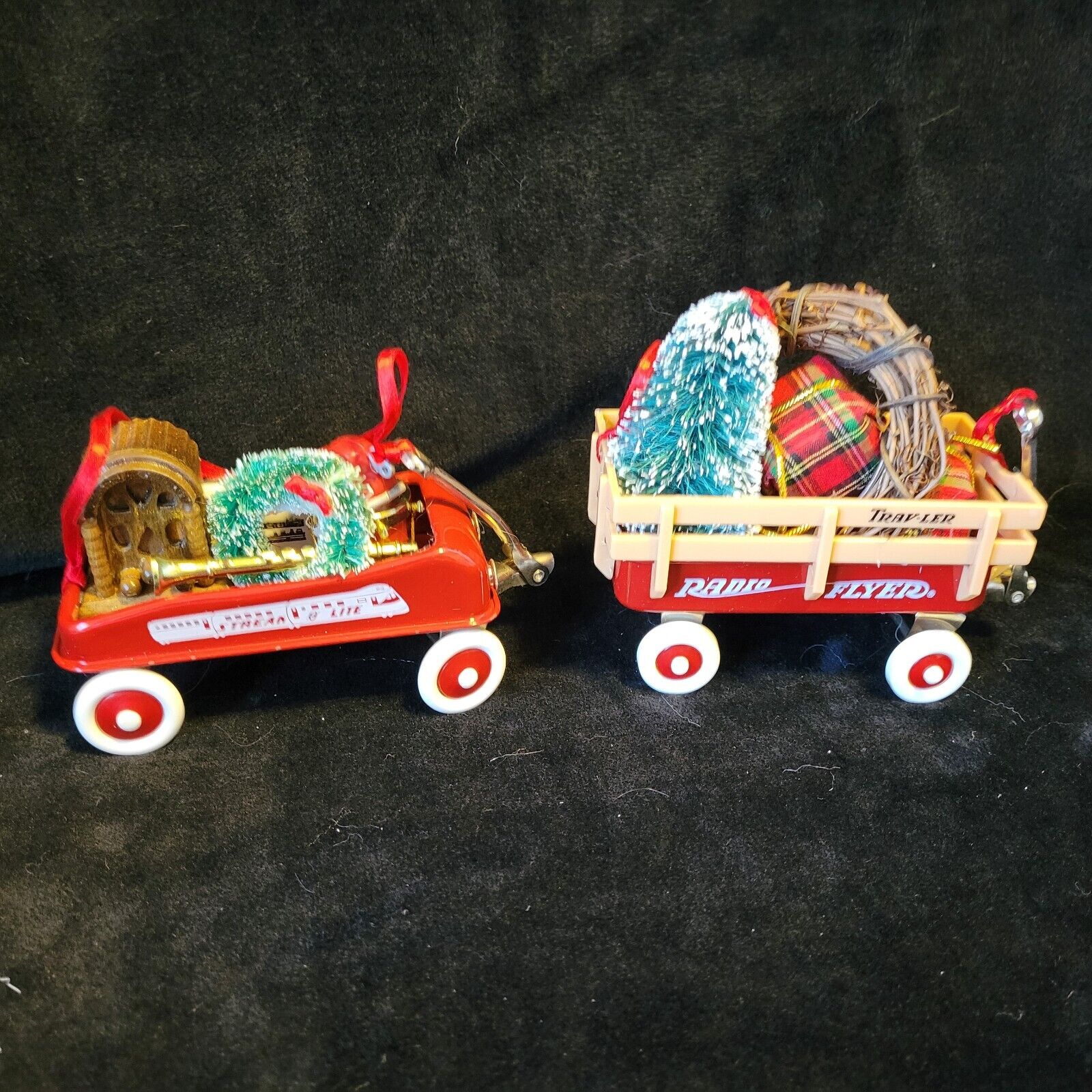 Vintage Radio Flyer LIttle Red Wagon Models Christmas Ornaments Lot of 2
