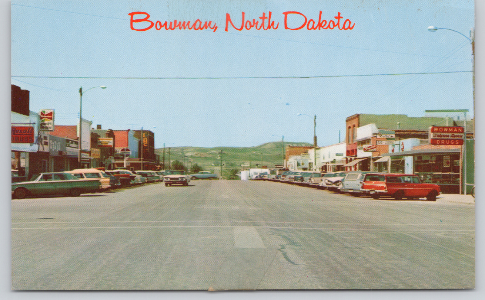 Postcard Bowman, North Dakota, Main Street, Street View A1043