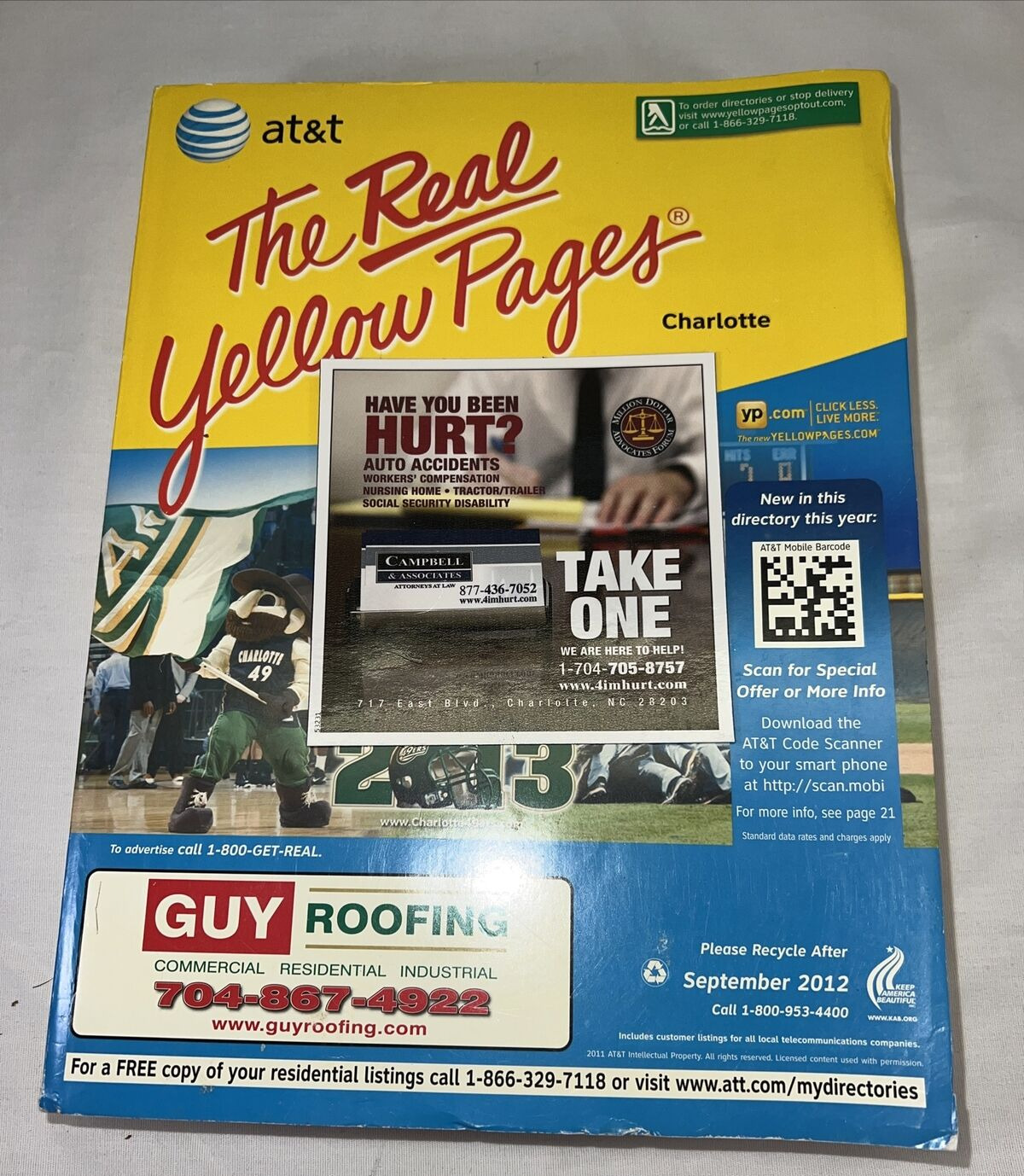 Charlotte AT&T Yellow Pages Phonebook Public Directory Advertising 2012
