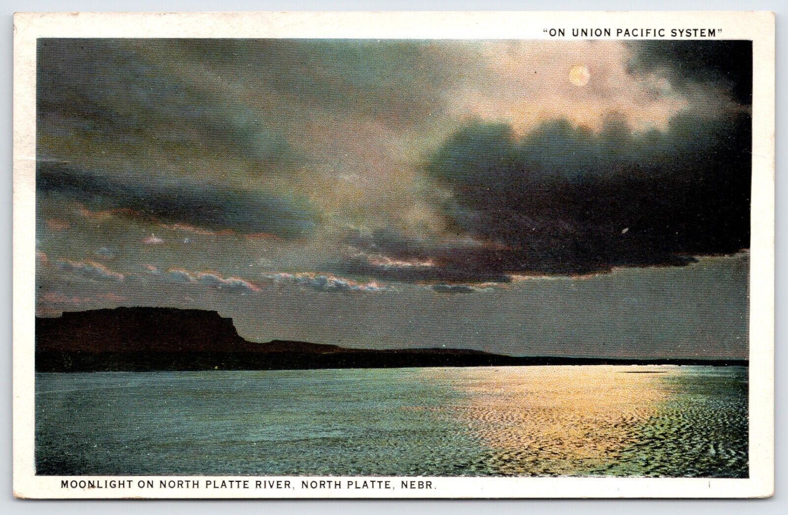 Postcard Moonlight On North Platte River, North Platte Nebraska Posted 1930