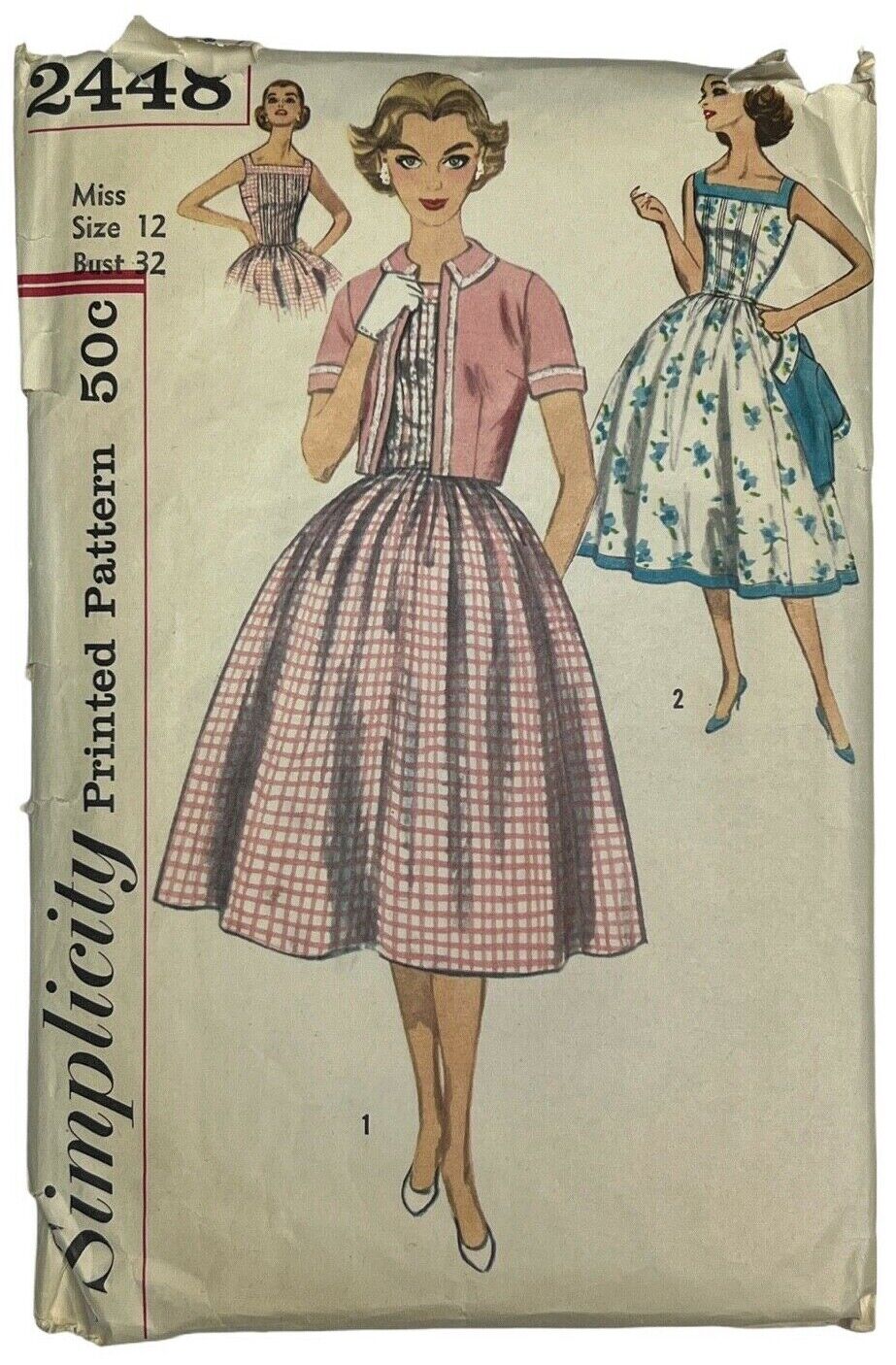 Vintage ca 1958 Simplicity Pattern 2448 Misses Sleeveless Dress Jacket Size 12