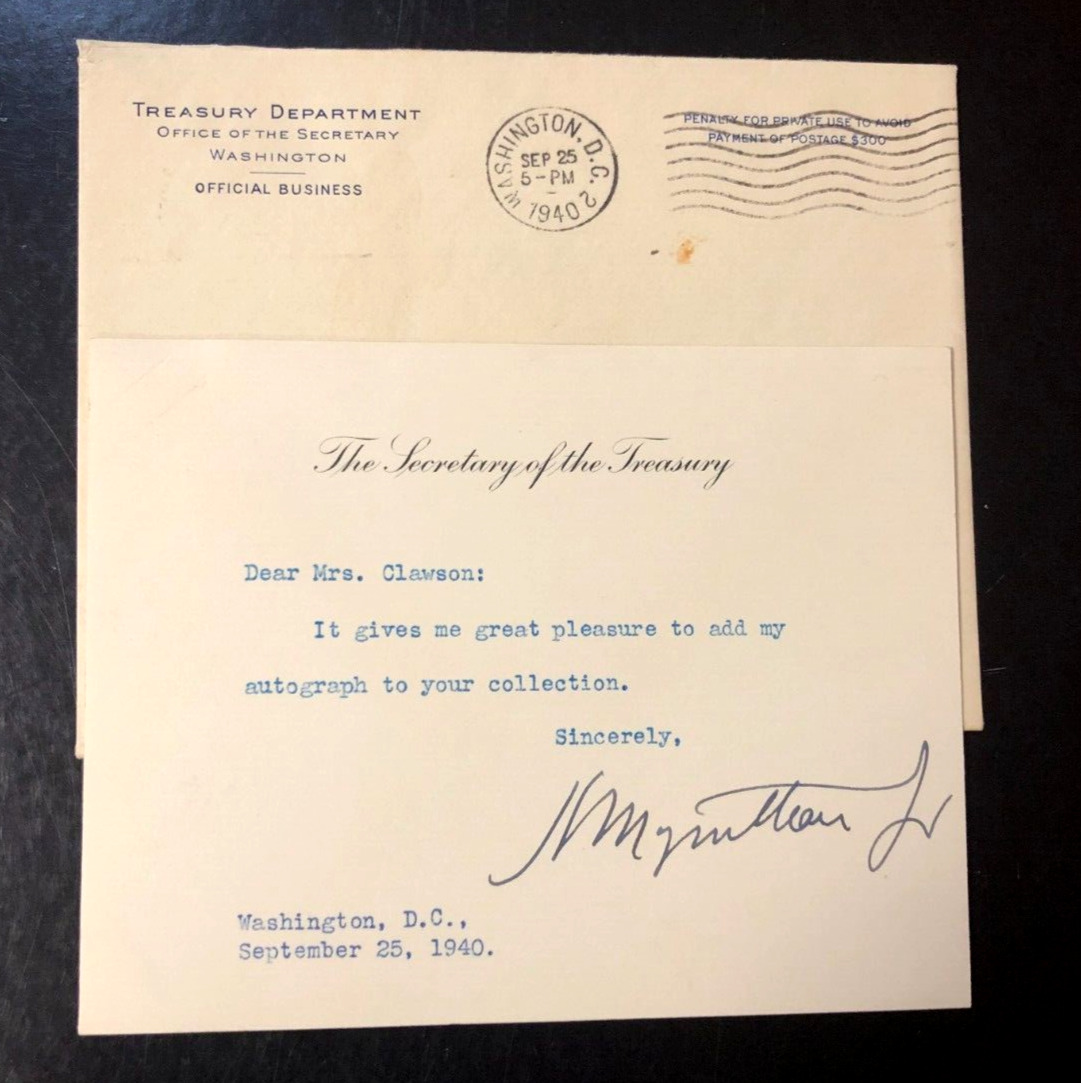 1940 Henry Morgenthau Jr. Signed Card - U.S. Secretary of the Treasury under FDR